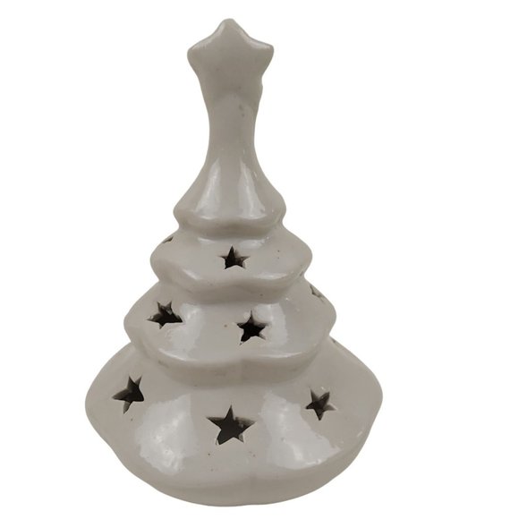 White Porcelain Christmas Tree Star Cut Out Tea Light Candle Votive Holder Decor - Picture 3 of 7